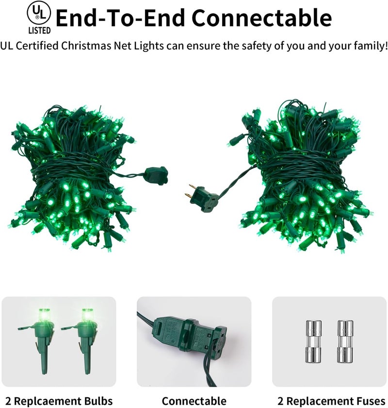 Dirnun Led Christmas Net Lights Green Outdoor Christmas Lights 160LED 5ftx7ft, Waterproof Outdoor Indoor Fairy Mesh Net Light for Xmas Party, Yard, Patio, Trees, Shrubs, Bushes Decorations - Image 4